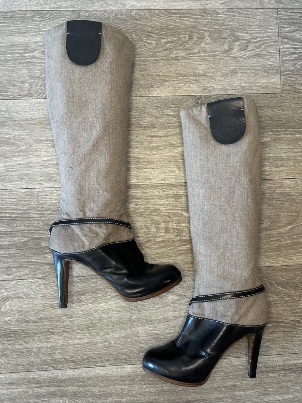 Guillaume Hinfray Knee High Leather Canvas Heeled Boots EU 38